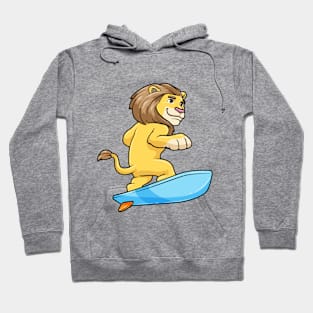 Lion as Surfer with Surfboard Hoodie